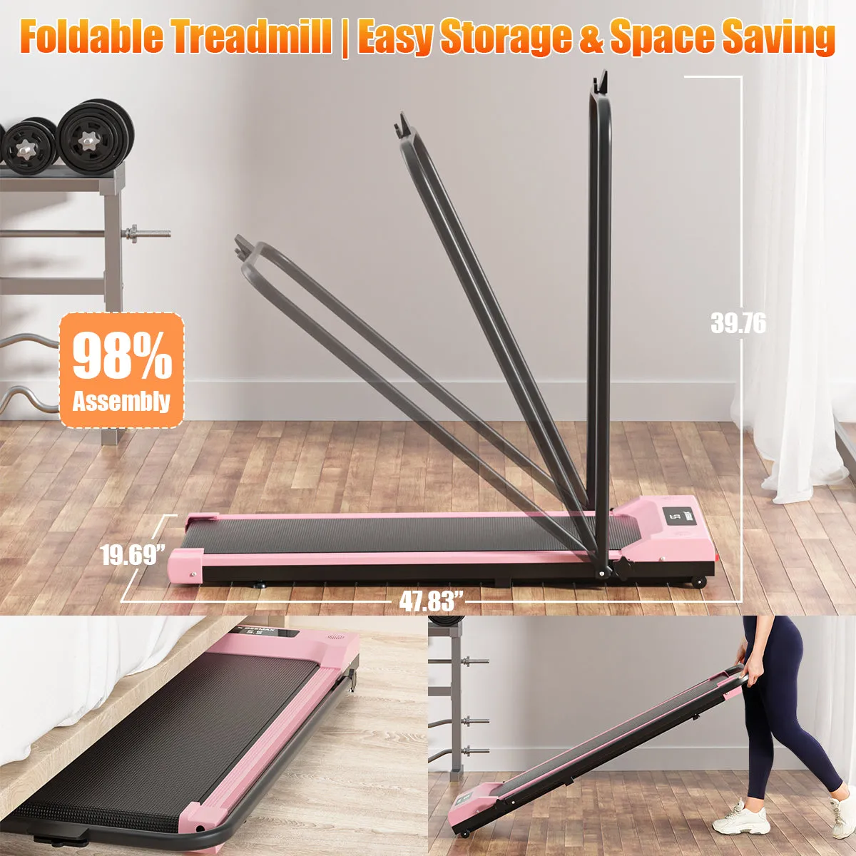 2 in 1 Foldable Electric Small Compact Motorize Treadmill