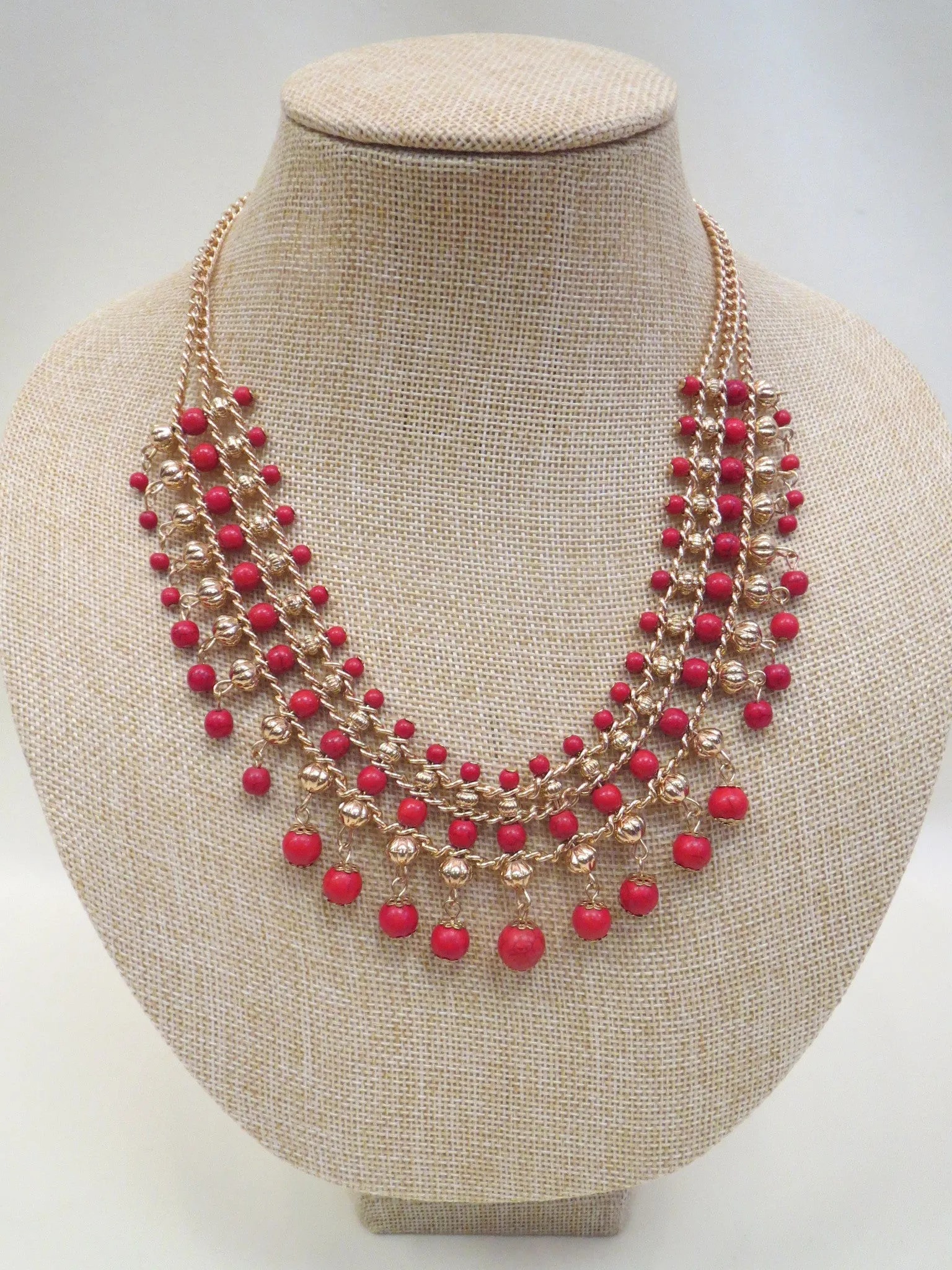 ADO | Red Beads & Gold Chain Necklace