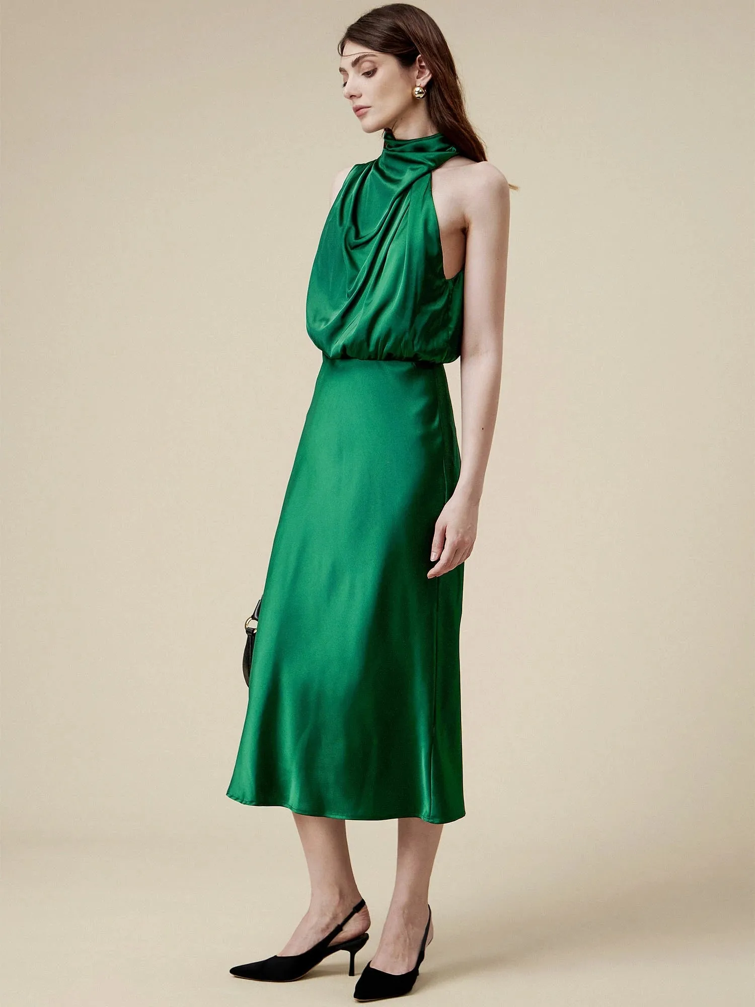 Amoretu 85% Acetate Irregular Neck Satin Dress