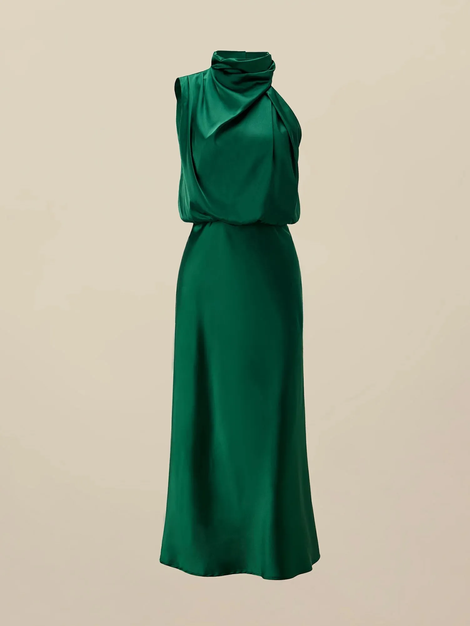 Amoretu 85% Acetate Irregular Neck Satin Dress
