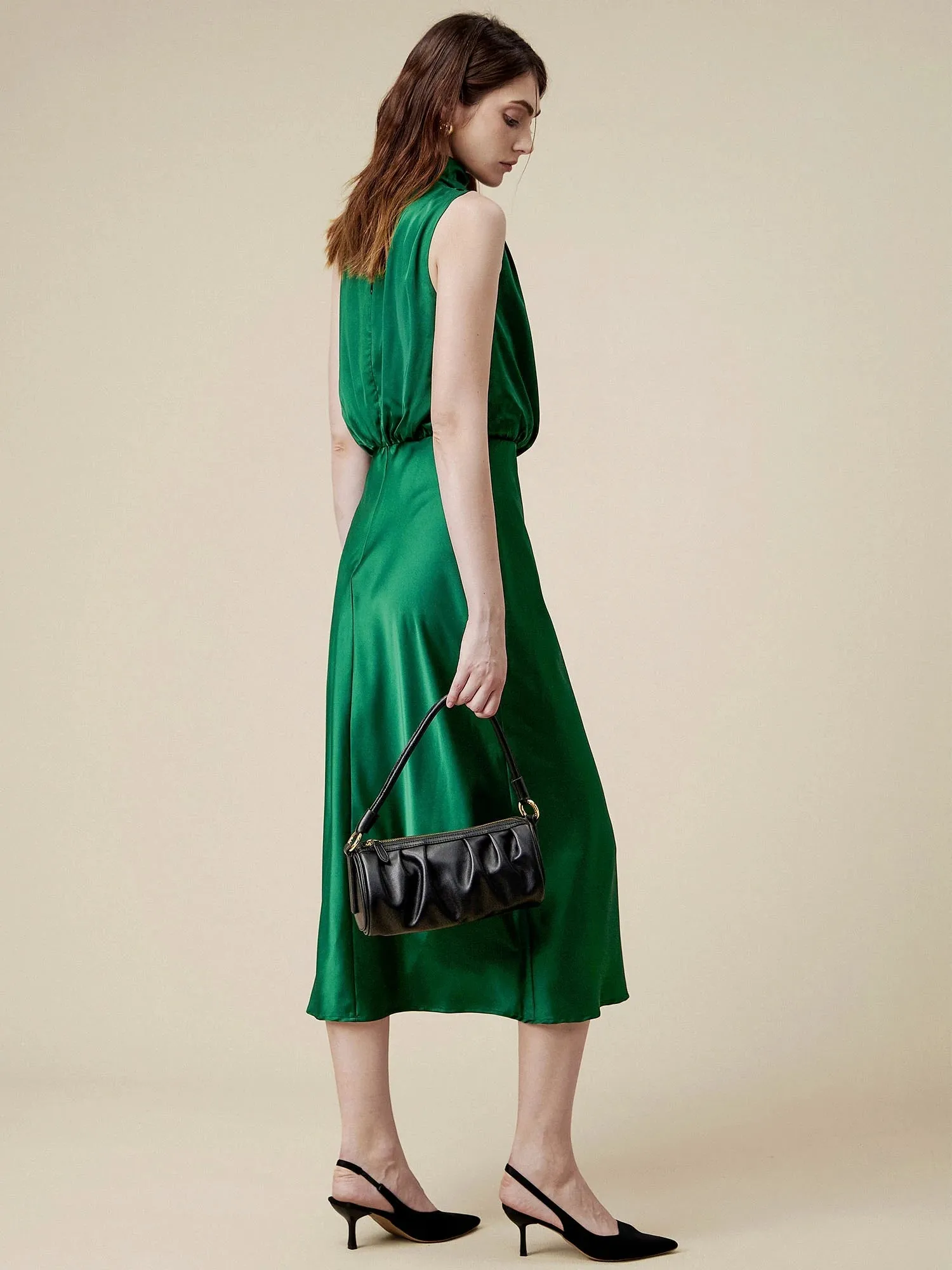 Amoretu 85% Acetate Irregular Neck Satin Dress
