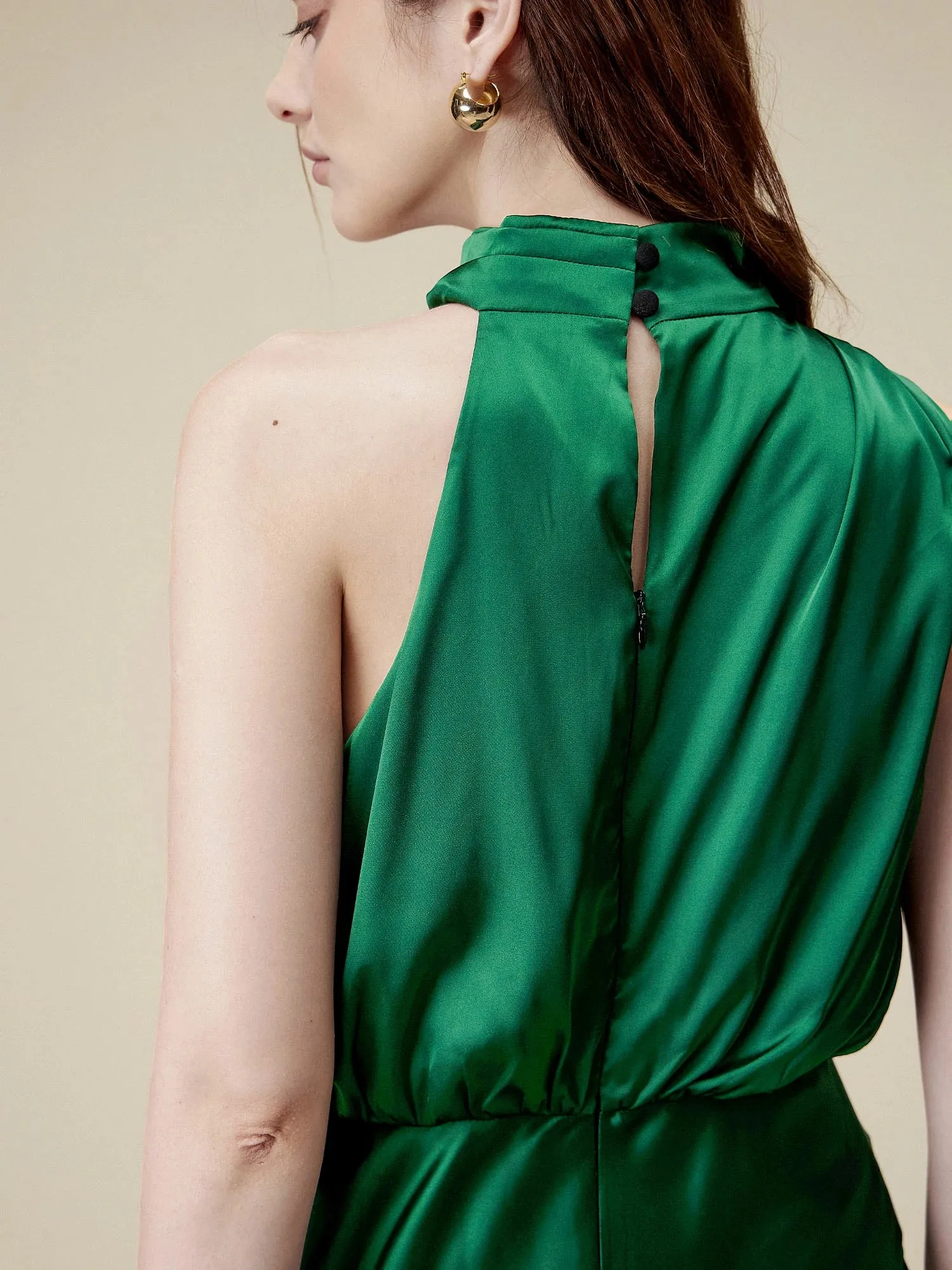 Amoretu 85% Acetate Irregular Neck Satin Dress