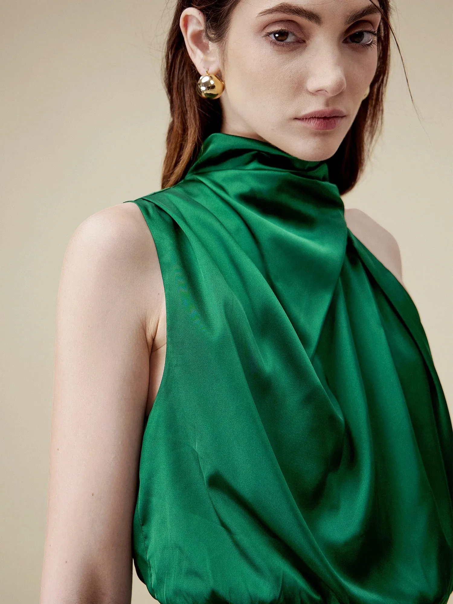 Amoretu 85% Acetate Irregular Neck Satin Dress