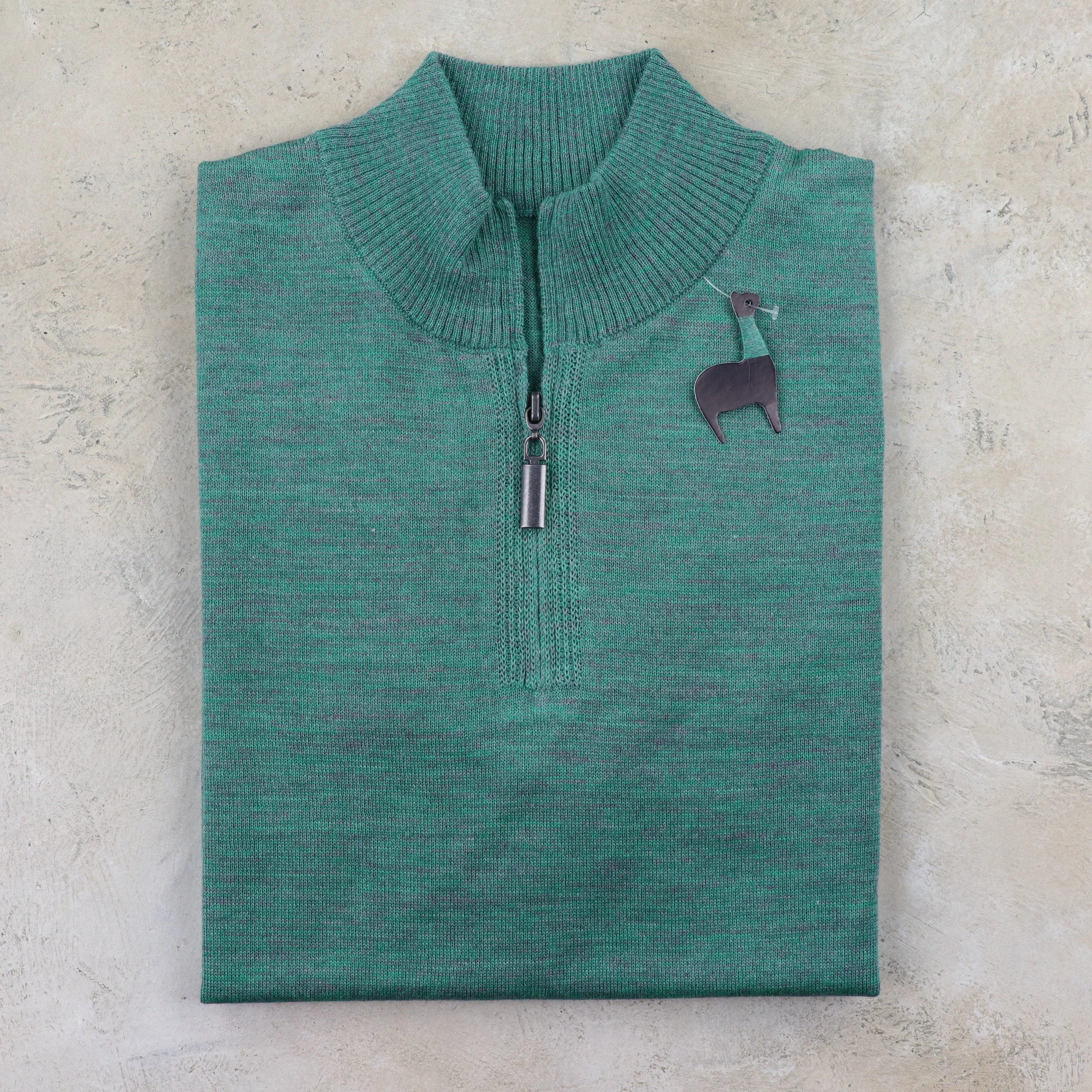 Baby Alpaca & Silk Quarter Zip Sweater in Jade Green