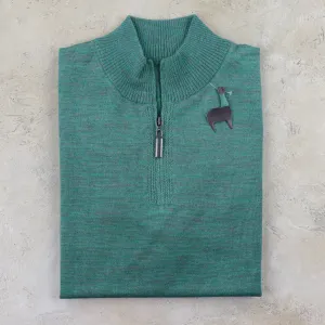 Baby Alpaca & Silk Quarter Zip Sweater in Jade Green