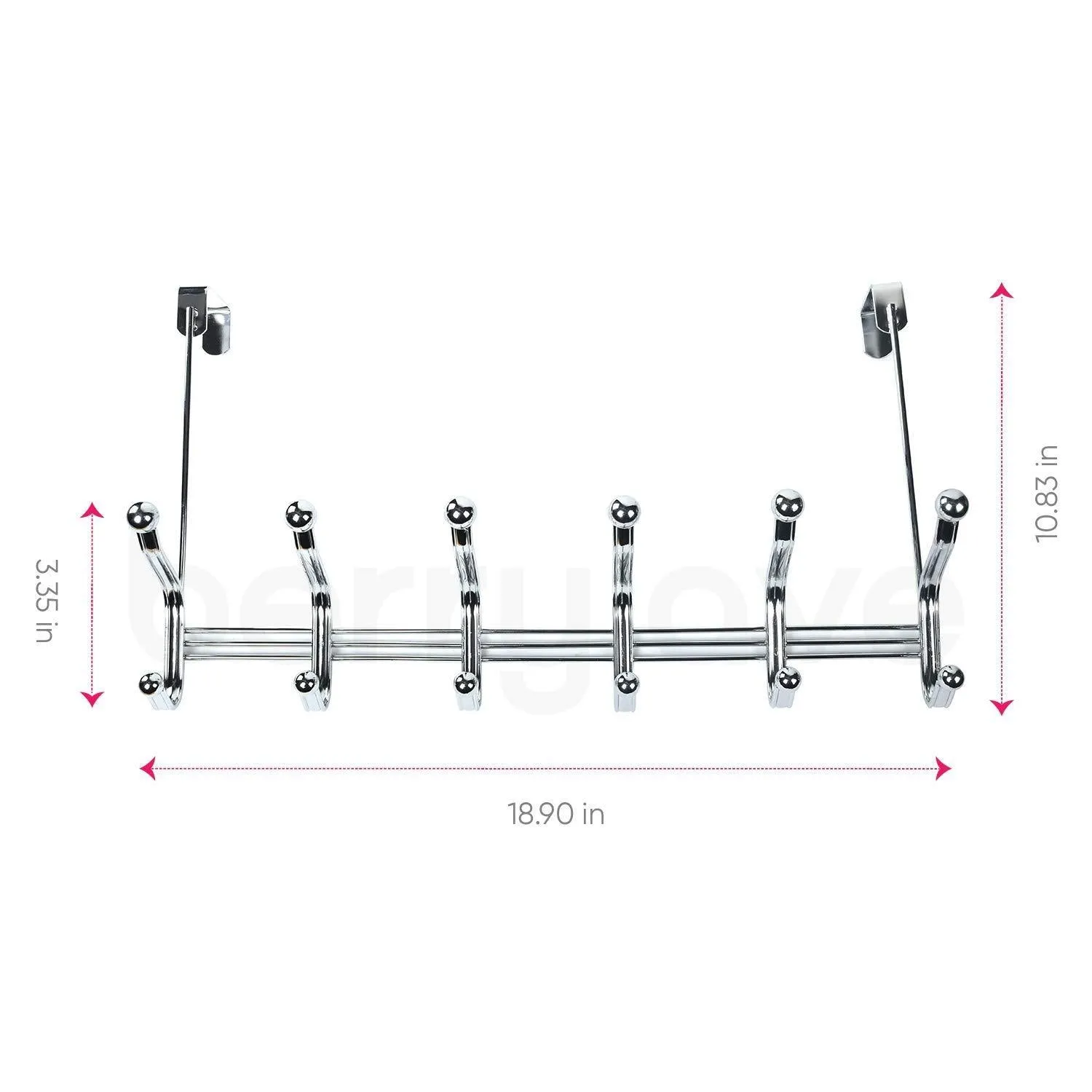Berry Ave Door Hanger Wall Hooks | Mounted Rack for Coats, Hats, Robes, Towels, and Umbrellas | Over-the-Door Mount with Chrome Finish | Closet & Bathroom Organizer