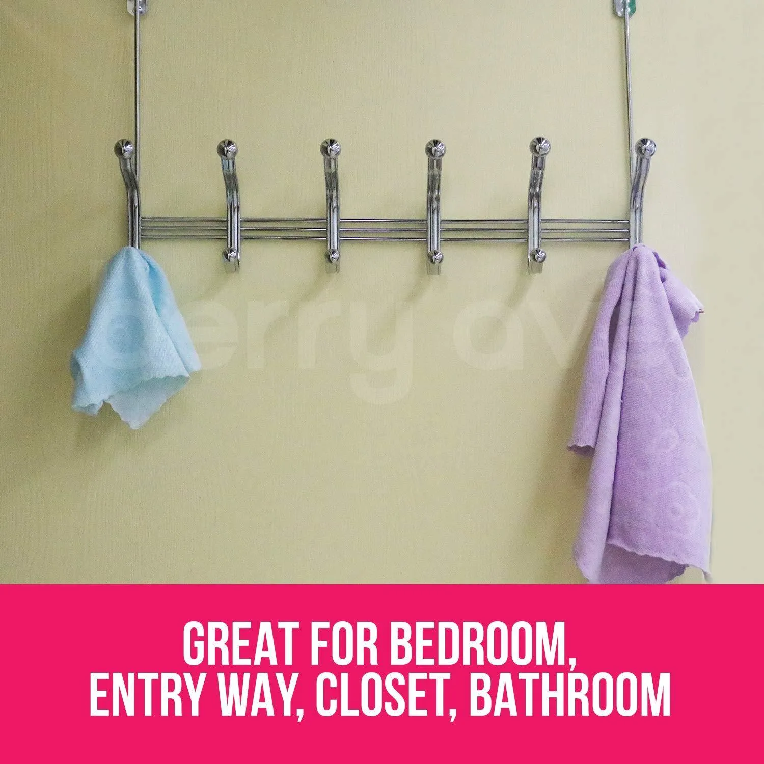 Berry Ave Door Hanger Wall Hooks | Mounted Rack for Coats, Hats, Robes, Towels, and Umbrellas | Over-the-Door Mount with Chrome Finish | Closet & Bathroom Organizer