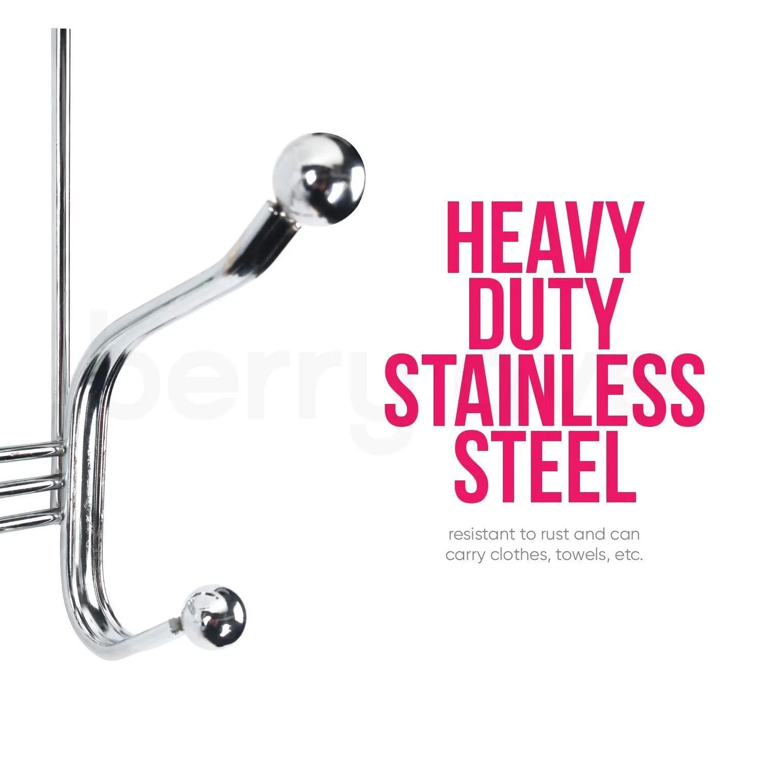 Berry Ave Door Hanger Wall Hooks | Mounted Rack for Coats, Hats, Robes, Towels, and Umbrellas | Over-the-Door Mount with Chrome Finish | Closet & Bathroom Organizer