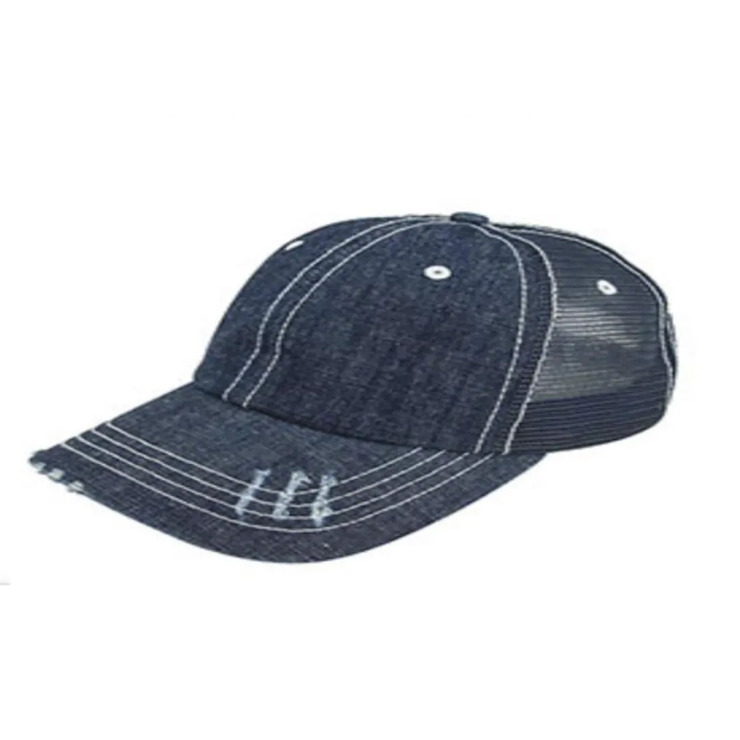Bet On It Baseball Cap Denim Distressed Adjustable Loop Gender Neutral
