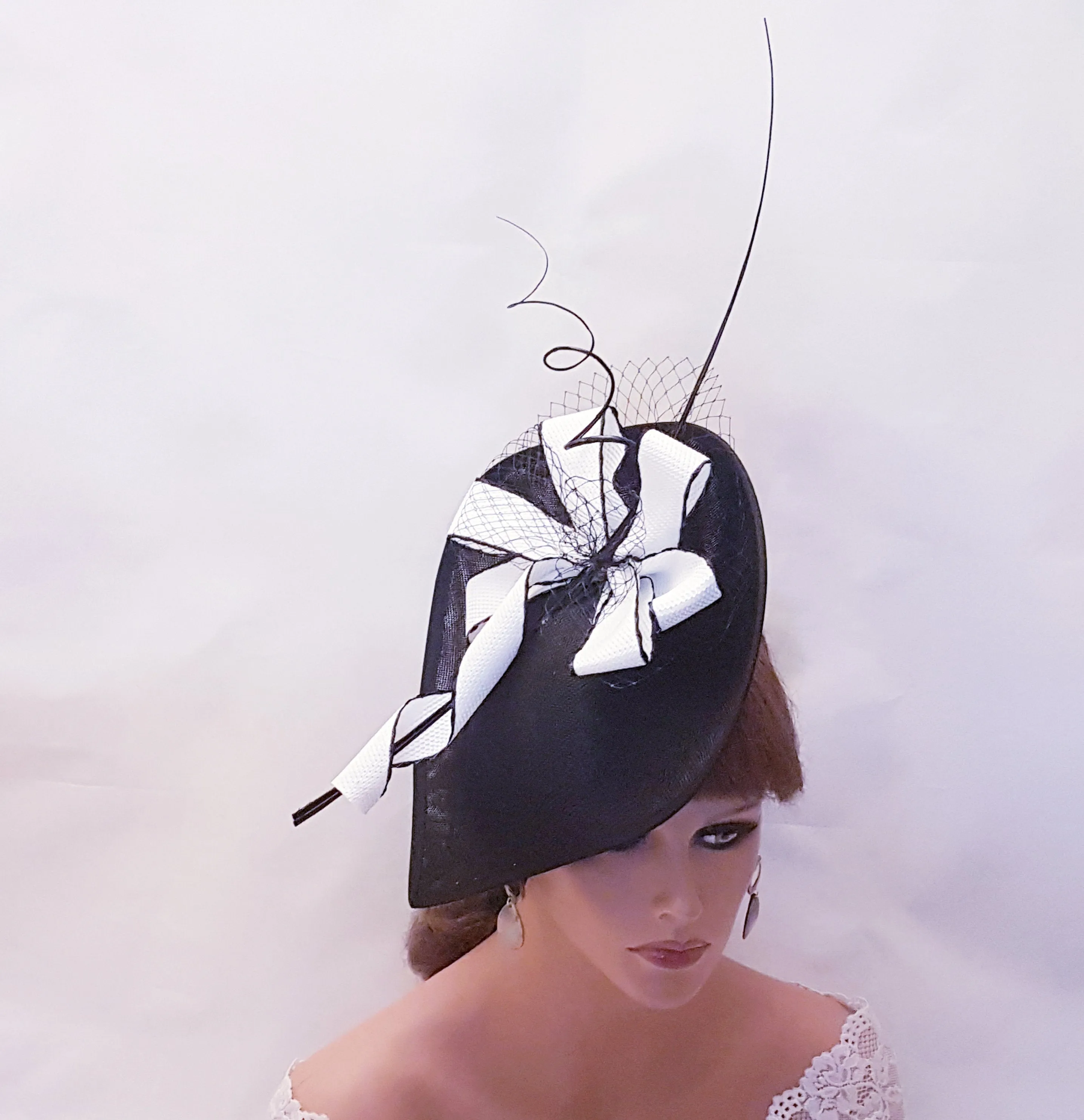 BLACK & WHITE HAT Fascinator Large Black Teardrop Hat fascinator Mother of bride/groom hat