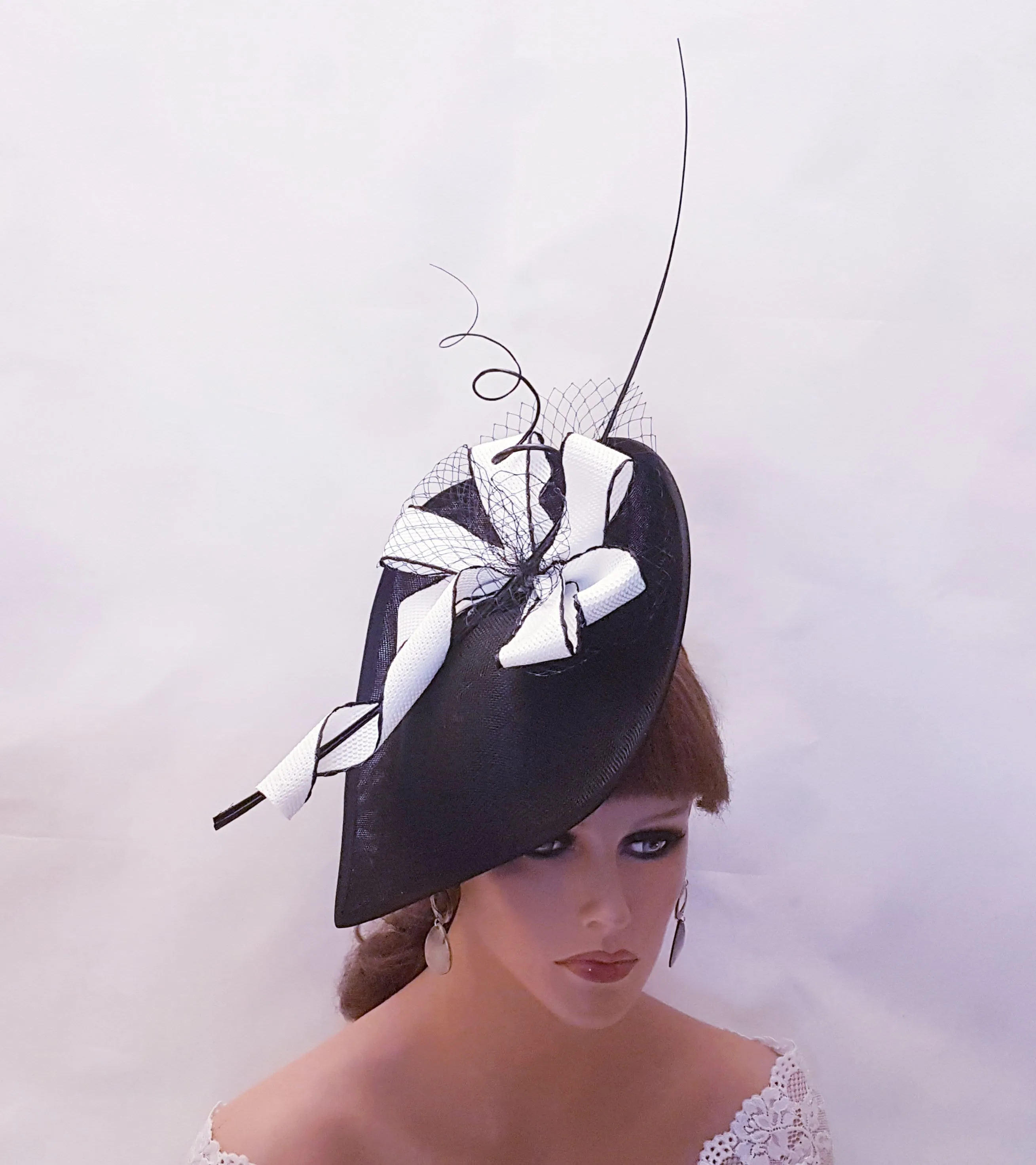 BLACK & WHITE HAT Fascinator Large Black Teardrop Hat fascinator Mother of bride/groom hat