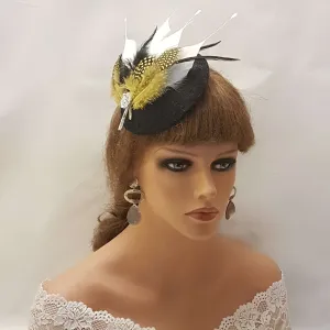 Black Fascinator Black lace hatinator Mustard Gold Black White Feather hat Church Ascot Wedding TeaParty Race Cocktail hat BLACK Fascinator