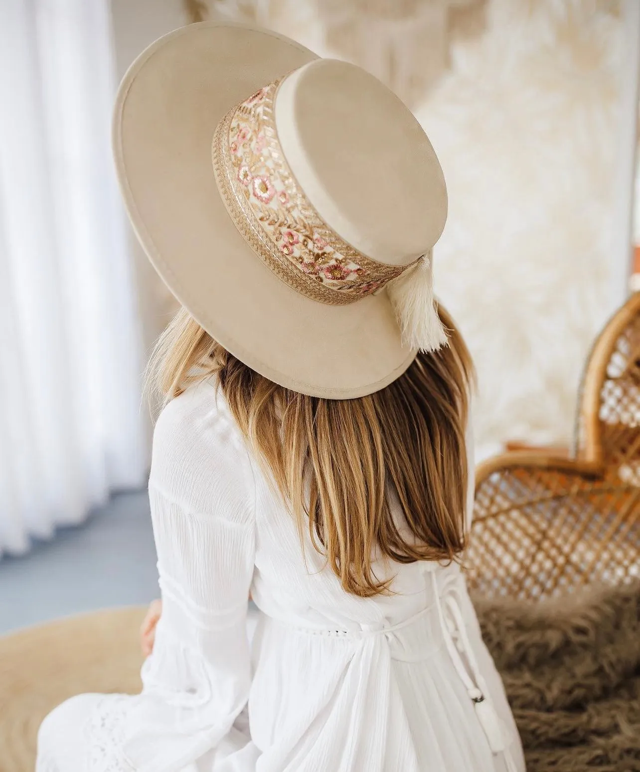 Boater "Mia" Ivory/Pink