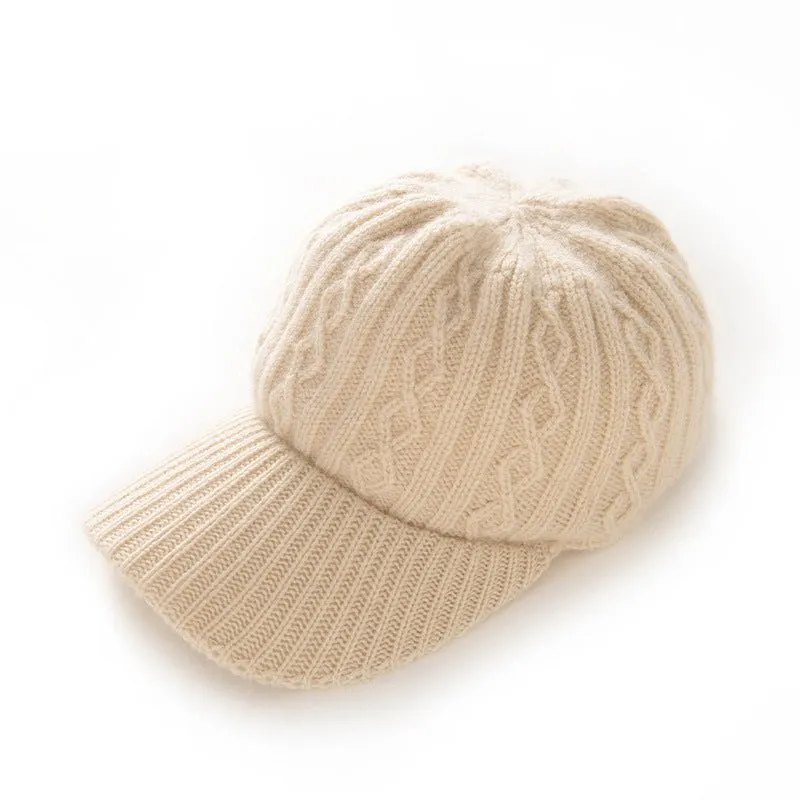 Cashmere Cable Knit Baseball Cap Cashmere Knitted Hats One Size
