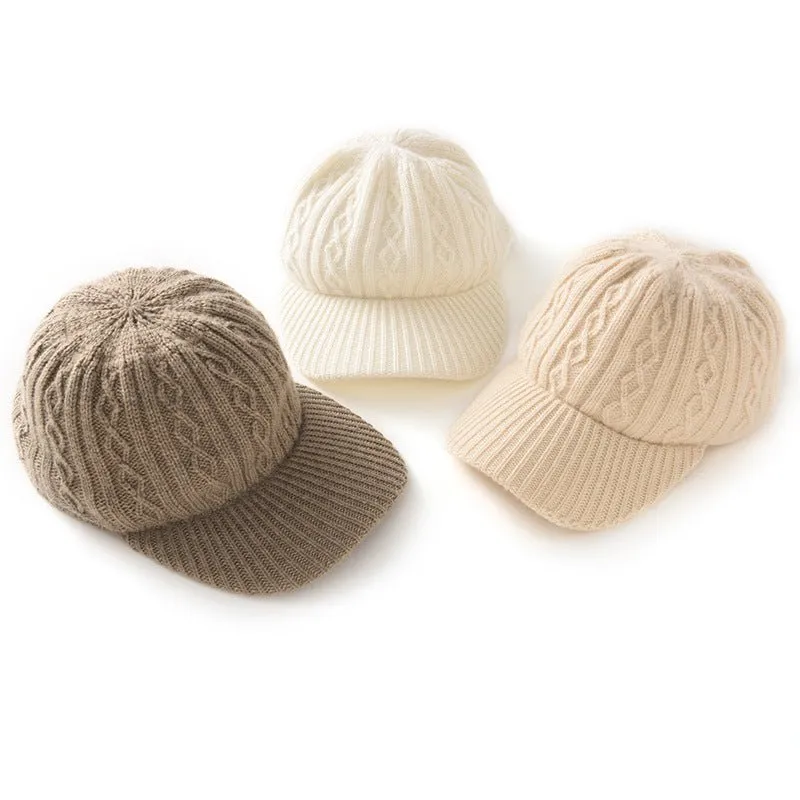 Cashmere Cable Knit Baseball Cap Cashmere Knitted Hats One Size