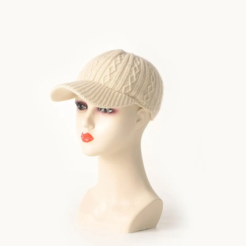 Cashmere Cable Knit Baseball Cap Cashmere Knitted Hats One Size