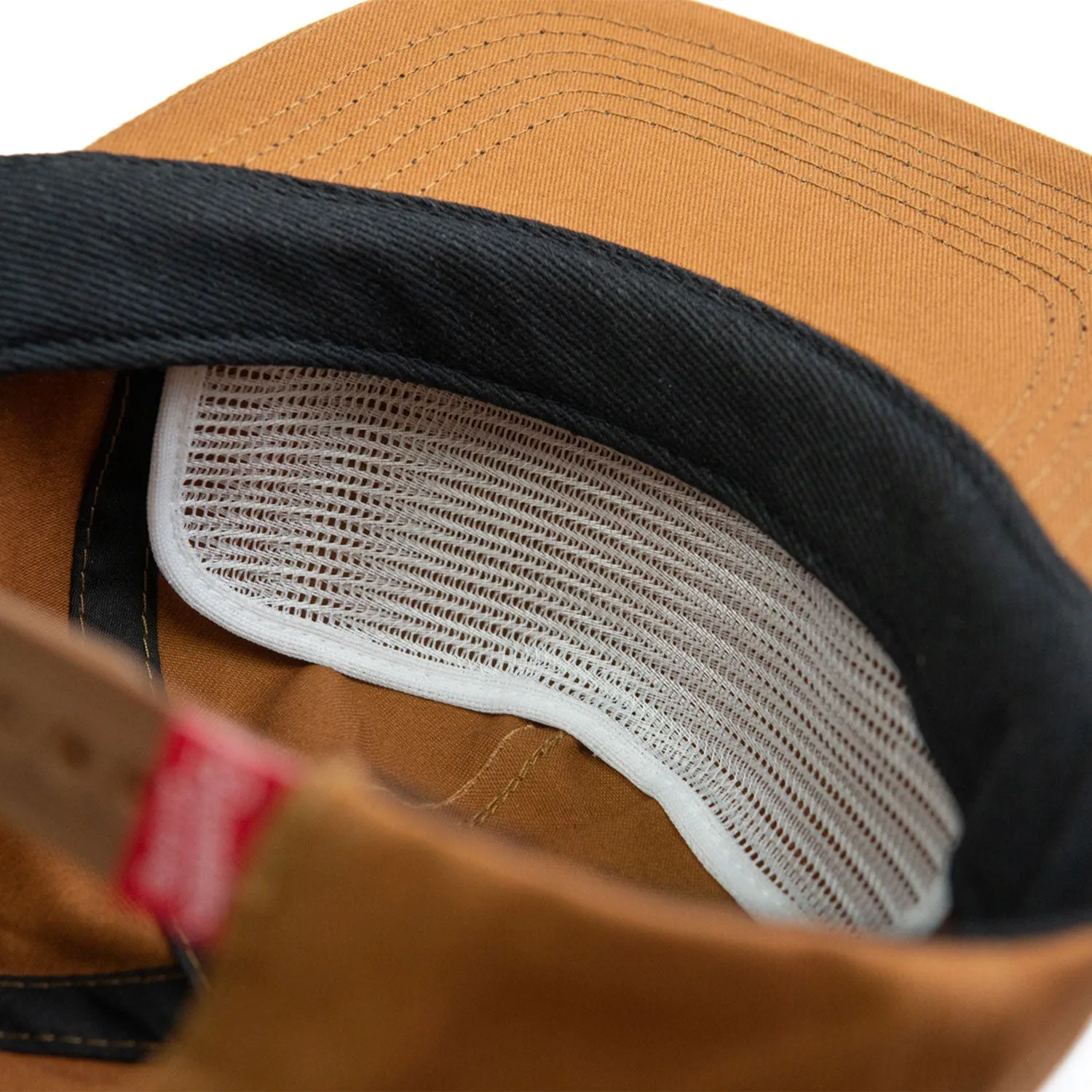 ‘Checker Moto’ Unstructured 5 panel Hat - Camel