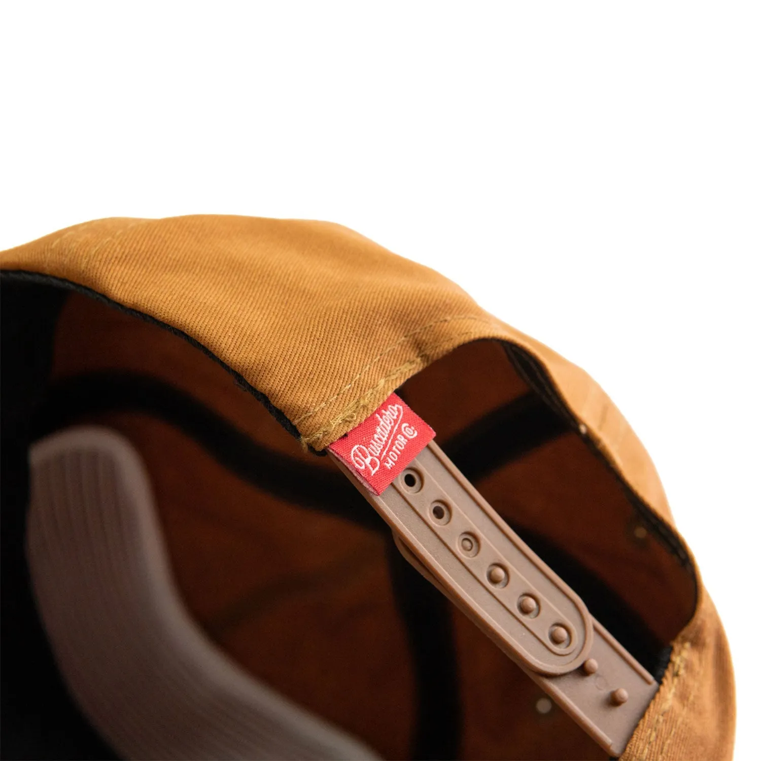 ‘Checker Moto’ Unstructured 5 panel Hat - Camel