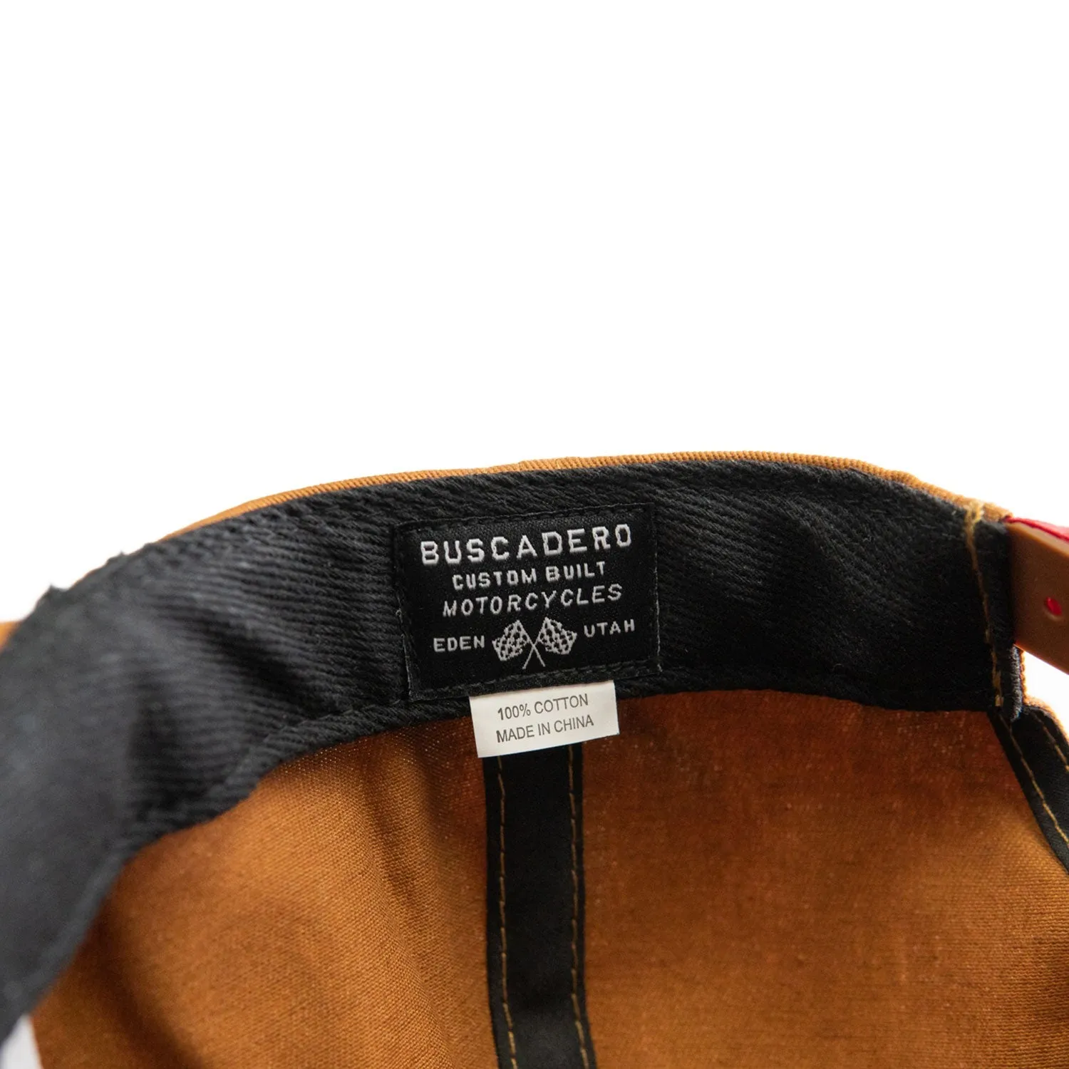‘Checker Moto’ Unstructured 5 panel Hat - Camel