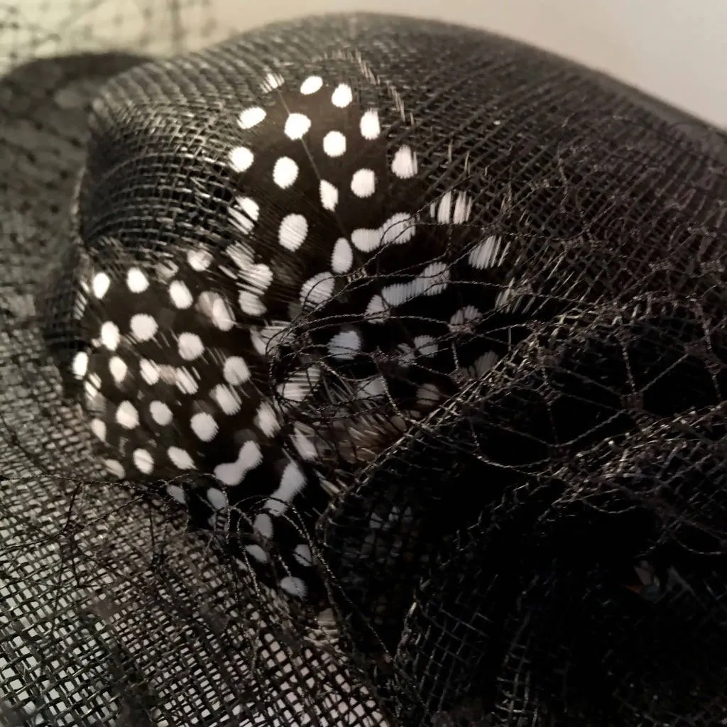 Classic black hat-like fascinator, with scalloped brim and all around veiling. Hatinator: formal occasion or race day, Ascot or luncheon "JUNE"