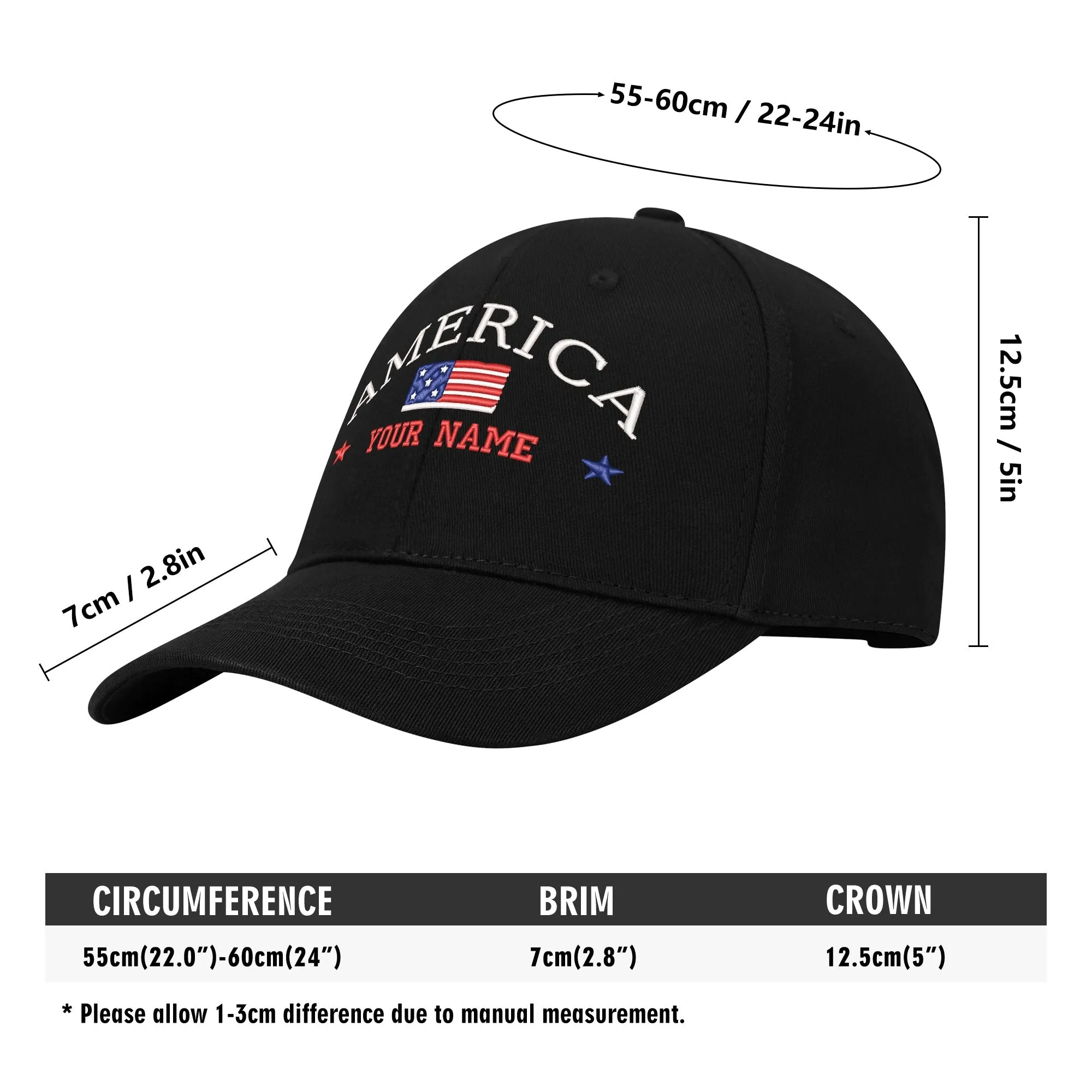 Customizable Name American Embroidered Baseball Cap