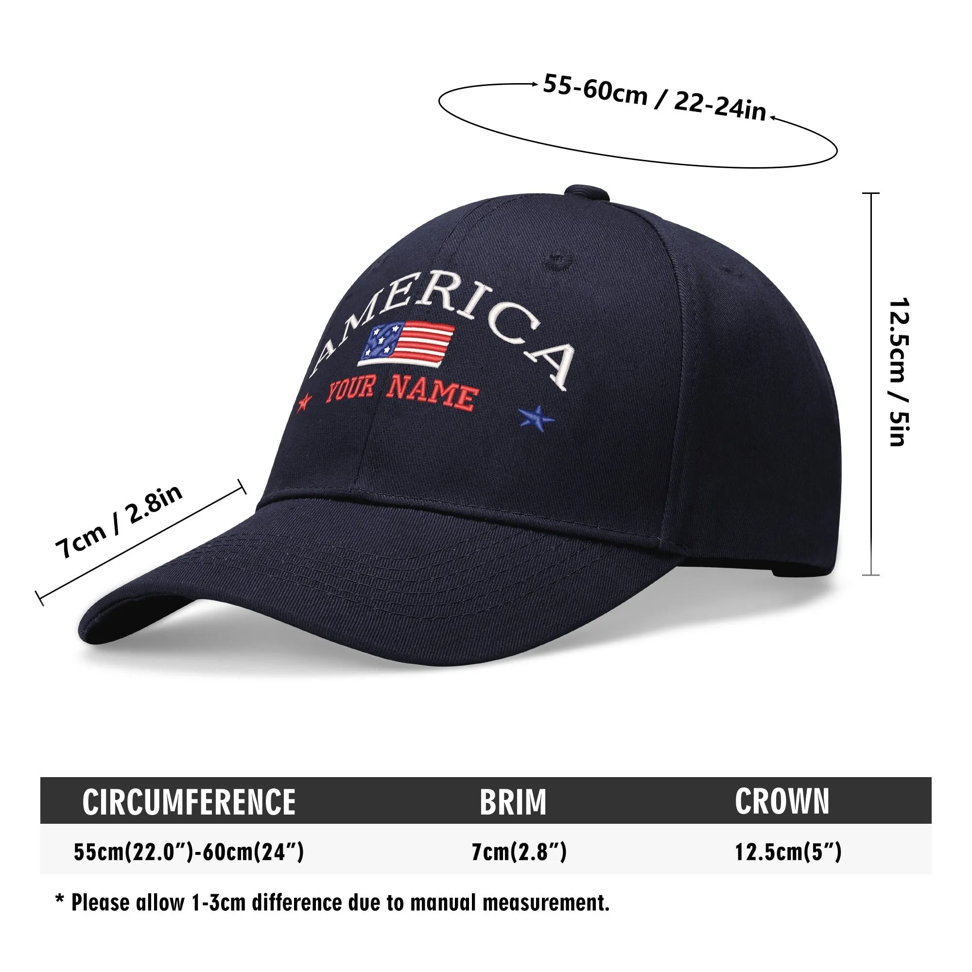 Customizable Name American Embroidered Baseball Cap