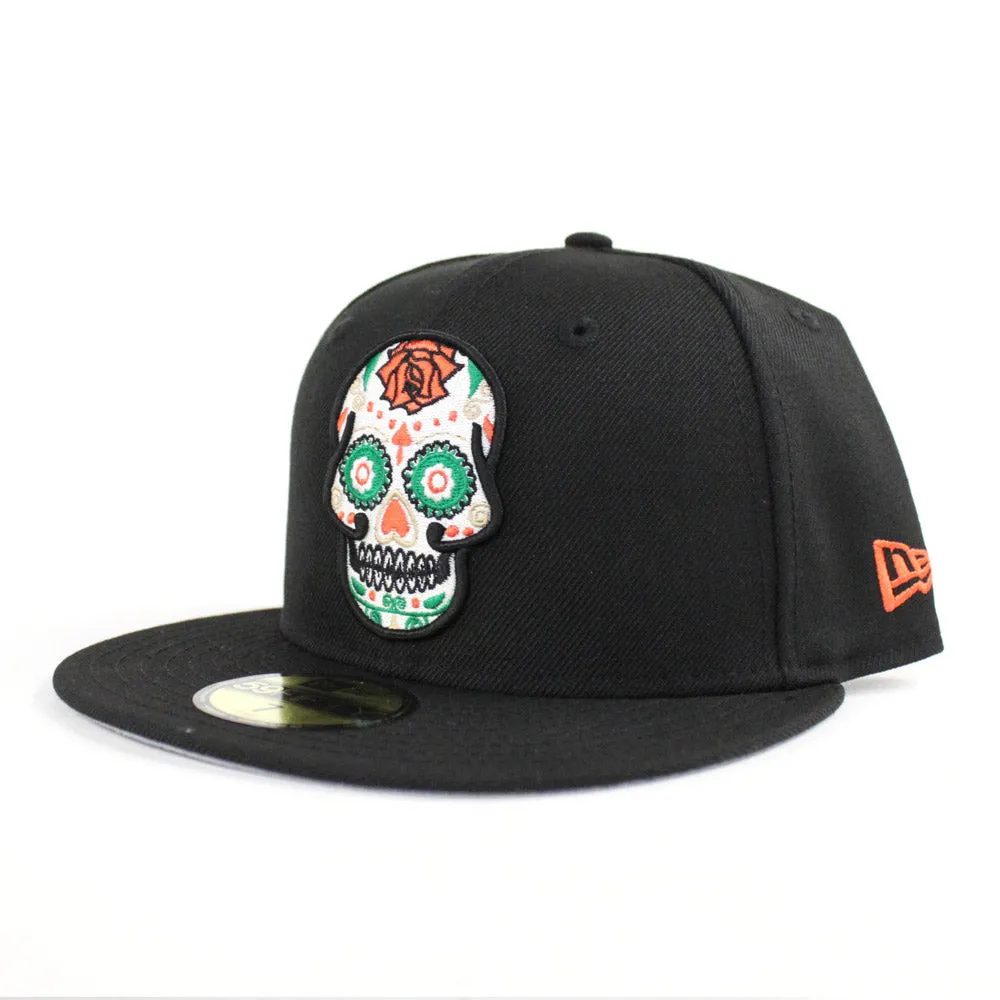 Day of the Dead SUGAR SKULL 59Fifty New Era Fitted Hat (Black Glow in the Dark Gray Under Brim)