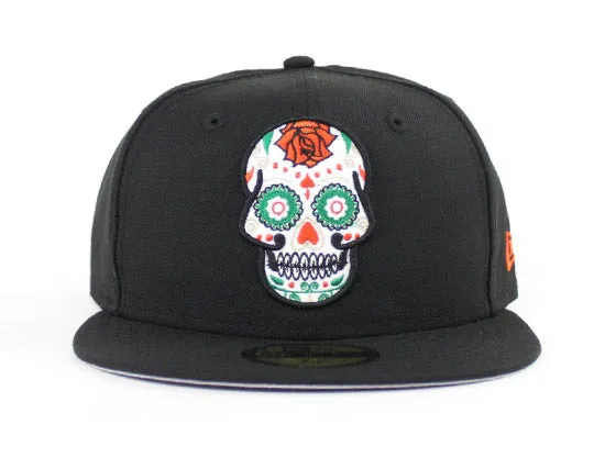 Day of the Dead SUGAR SKULL 59Fifty New Era Fitted Hat (Black Glow in the Dark Gray Under Brim)