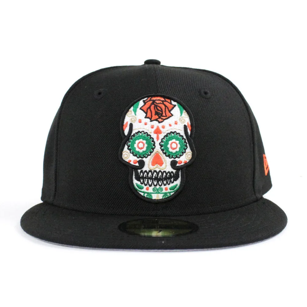 Day of the Dead SUGAR SKULL 59Fifty New Era Fitted Hat (Black Glow in the Dark Gray Under Brim)