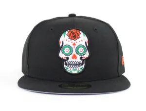 Day of the Dead SUGAR SKULL 59Fifty New Era Fitted Hat (Black Glow in the Dark Gray Under Brim)