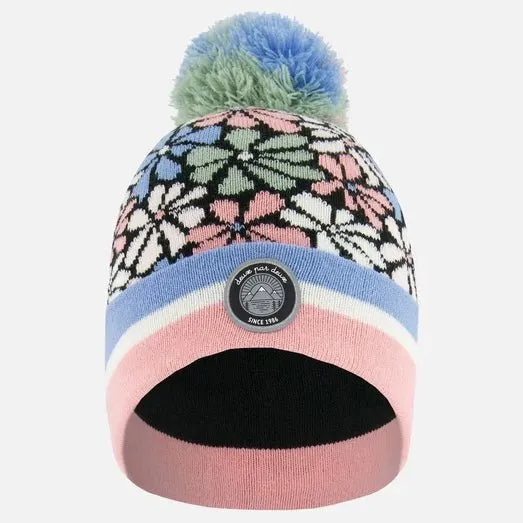 Deux par Deux - Knit Hat Blue, Pink And White Retro Flowers