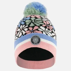 Deux par Deux - Knit Hat Blue, Pink And White Retro Flowers