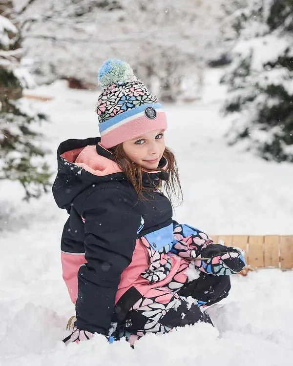Deux par Deux - Knit Hat Blue, Pink And White Retro Flowers