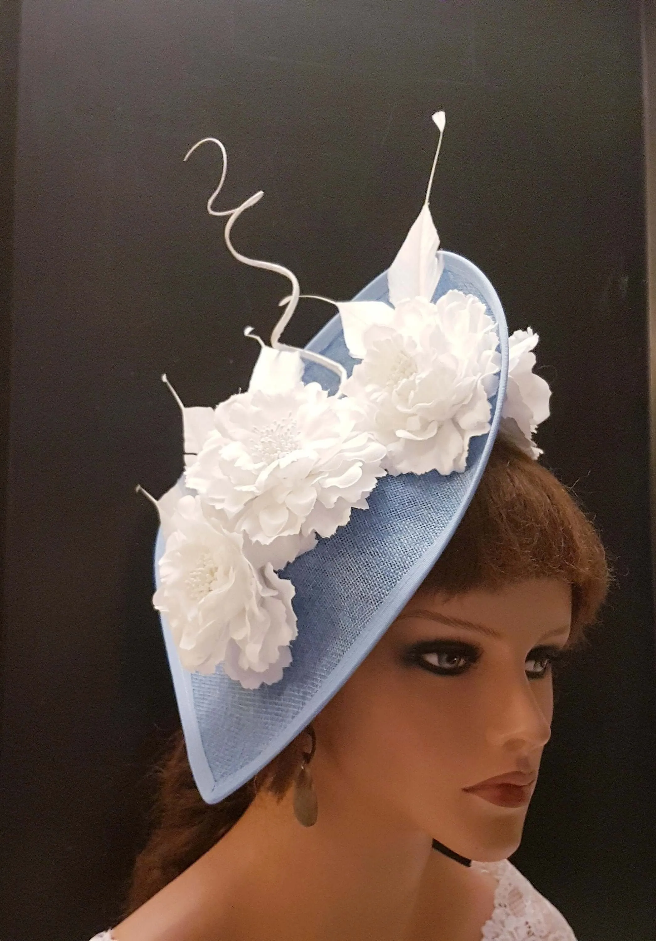 FASCINATOR, Blue Hat fascinator #BLUE & WHITE hat fascinator Wedding, Race,Cocktail hat, Ascot hat feather fascinator flower hat