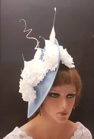 FASCINATOR, Blue Hat fascinator #BLUE & WHITE hat fascinator Wedding, Race,Cocktail hat, Ascot hat feather fascinator flower hat