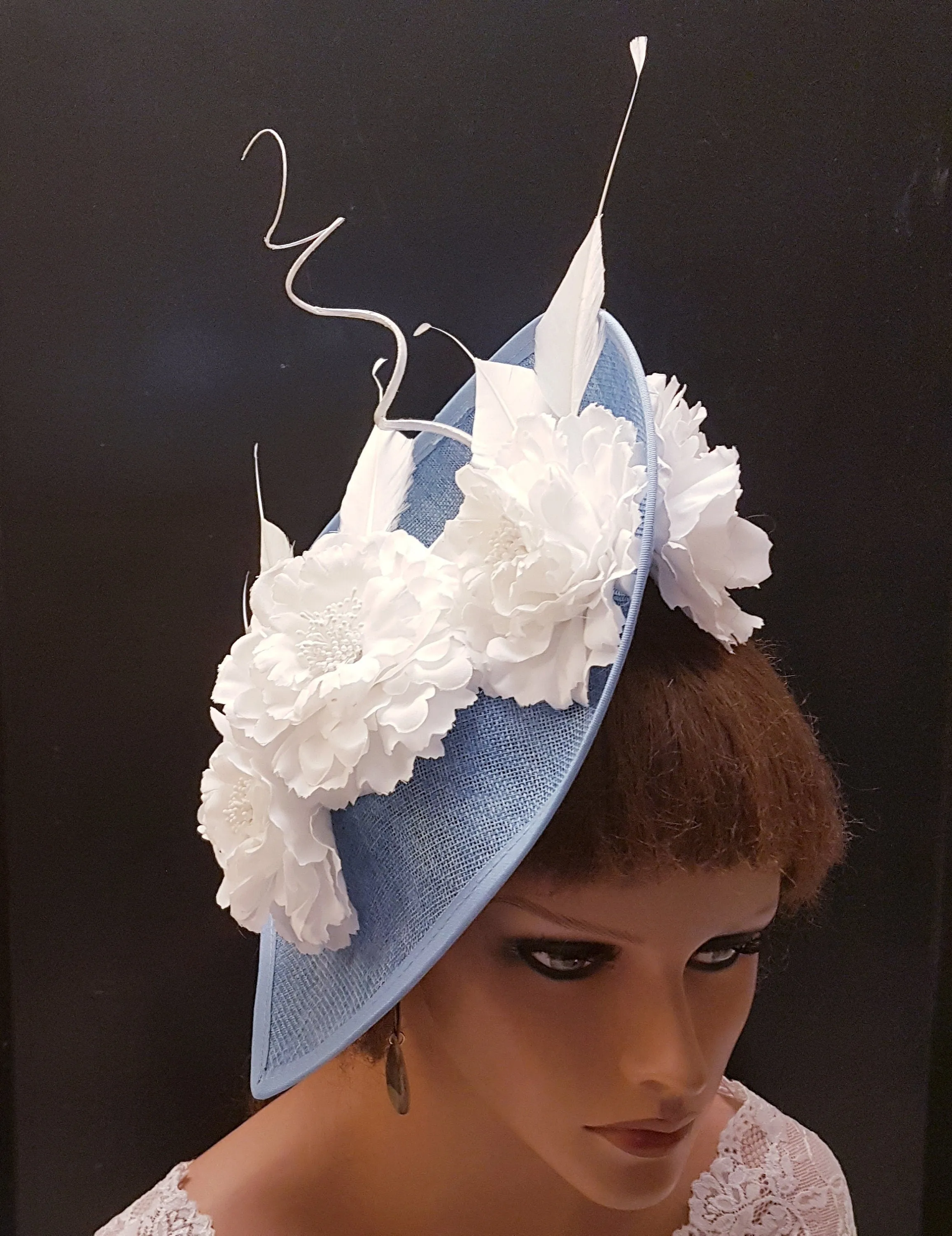 FASCINATOR, Blue Hat fascinator #BLUE & WHITE hat fascinator Wedding, Race,Cocktail hat, Ascot hat feather fascinator flower hat