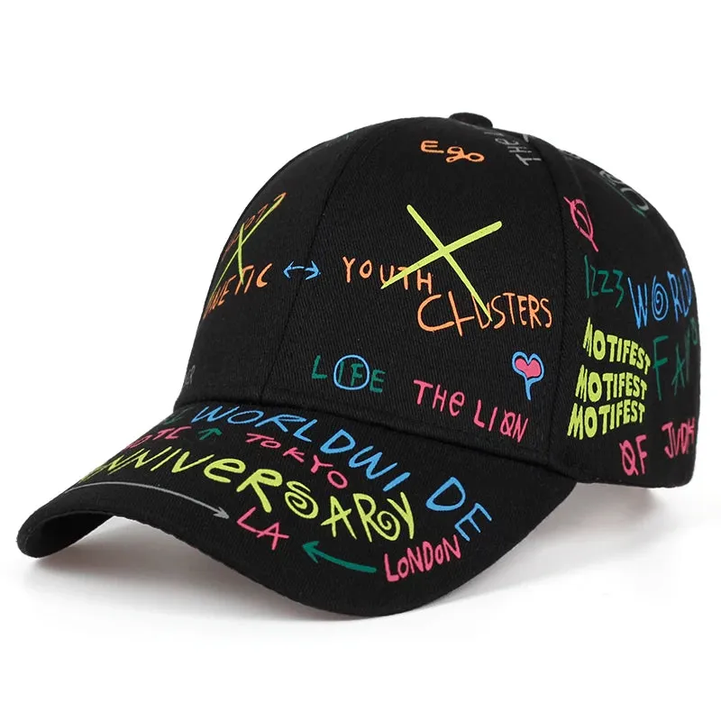 Fashion Graffiti Printing Baseball Cap - Adjustable Hip Hop Street Hat for Spring Summer Outdoor Leisure, Unisex Caps