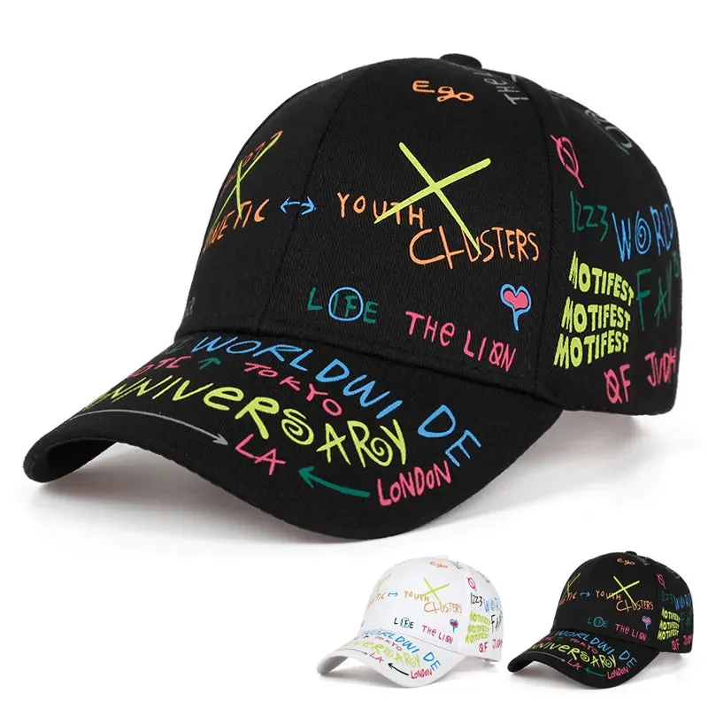 Fashion Graffiti Printing Baseball Cap - Adjustable Hip Hop Street Hat for Spring Summer Outdoor Leisure, Unisex Caps