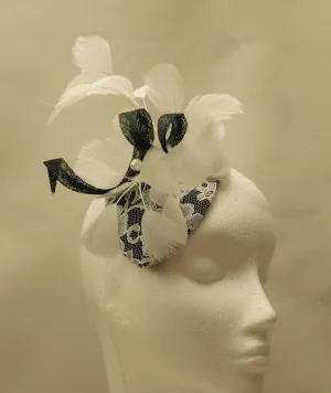 Hat Fascinator BLACK & WHITE fascinator hat, Ladies hAT Cocktail, Race,Wedding,Goodwood revival, Wedding fascinator. Feather hat fascinator