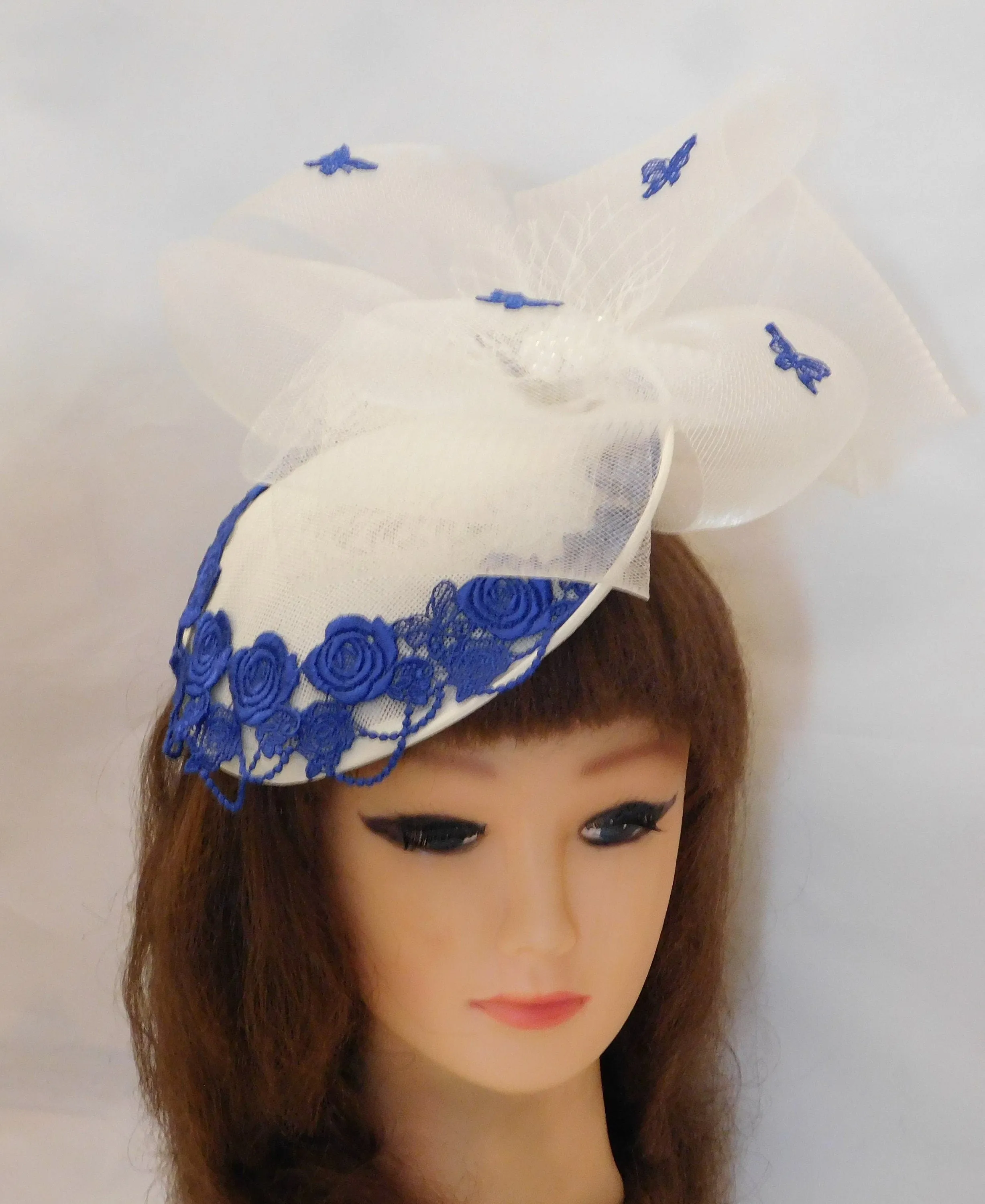 IVORY, WHITE and BLUE Hat Fascinator  Wedding hat Mother of bride, Derby, Ascot Race hat fascinator  Ladies  Hat Blue & Ivory Hat Fascinator
