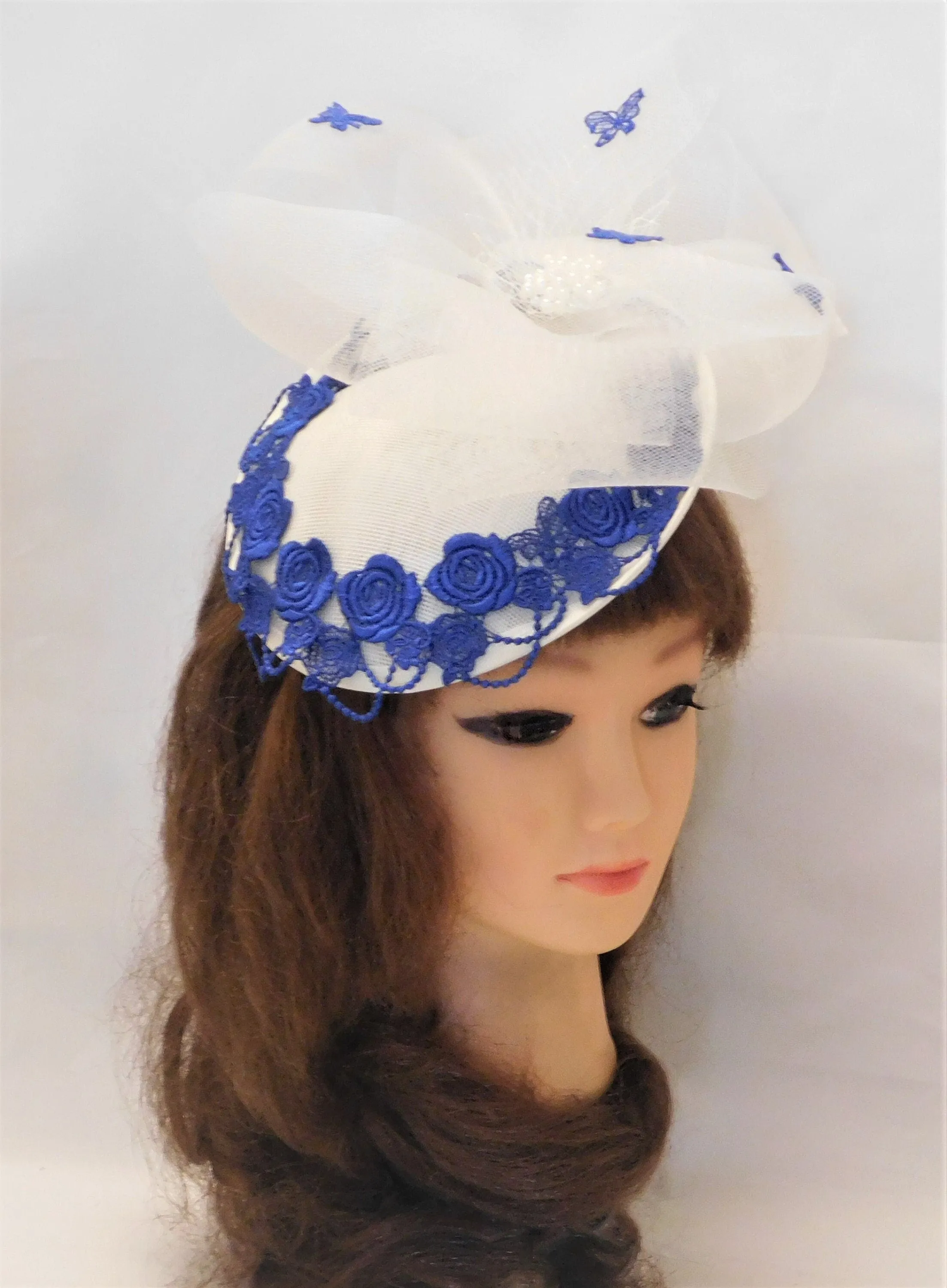 IVORY, WHITE and BLUE Hat Fascinator  Wedding hat Mother of bride, Derby, Ascot Race hat fascinator  Ladies  Hat Blue & Ivory Hat Fascinator