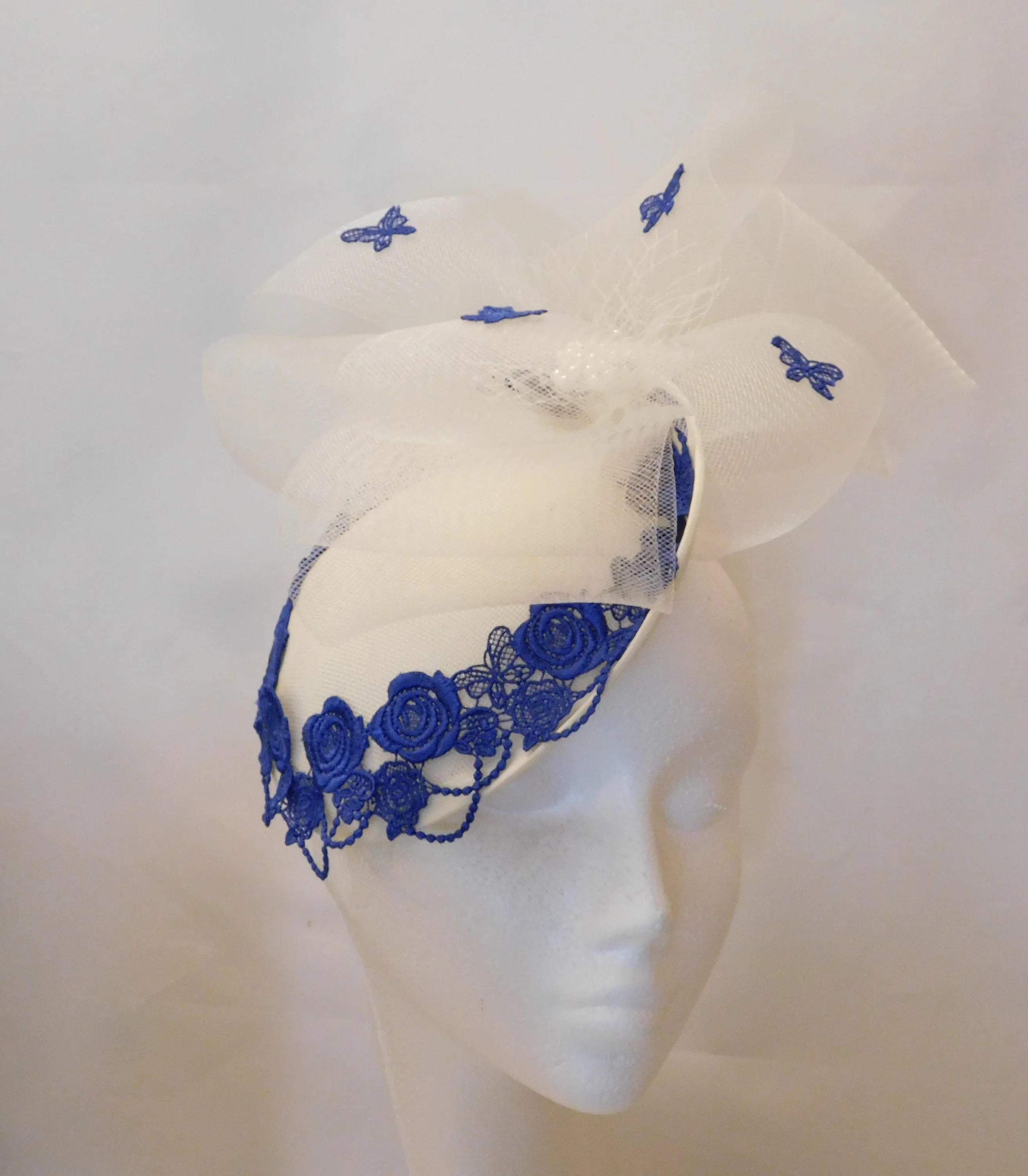 IVORY, WHITE and BLUE Hat Fascinator  Wedding hat Mother of bride, Derby, Ascot Race hat fascinator  Ladies  Hat Blue & Ivory Hat Fascinator