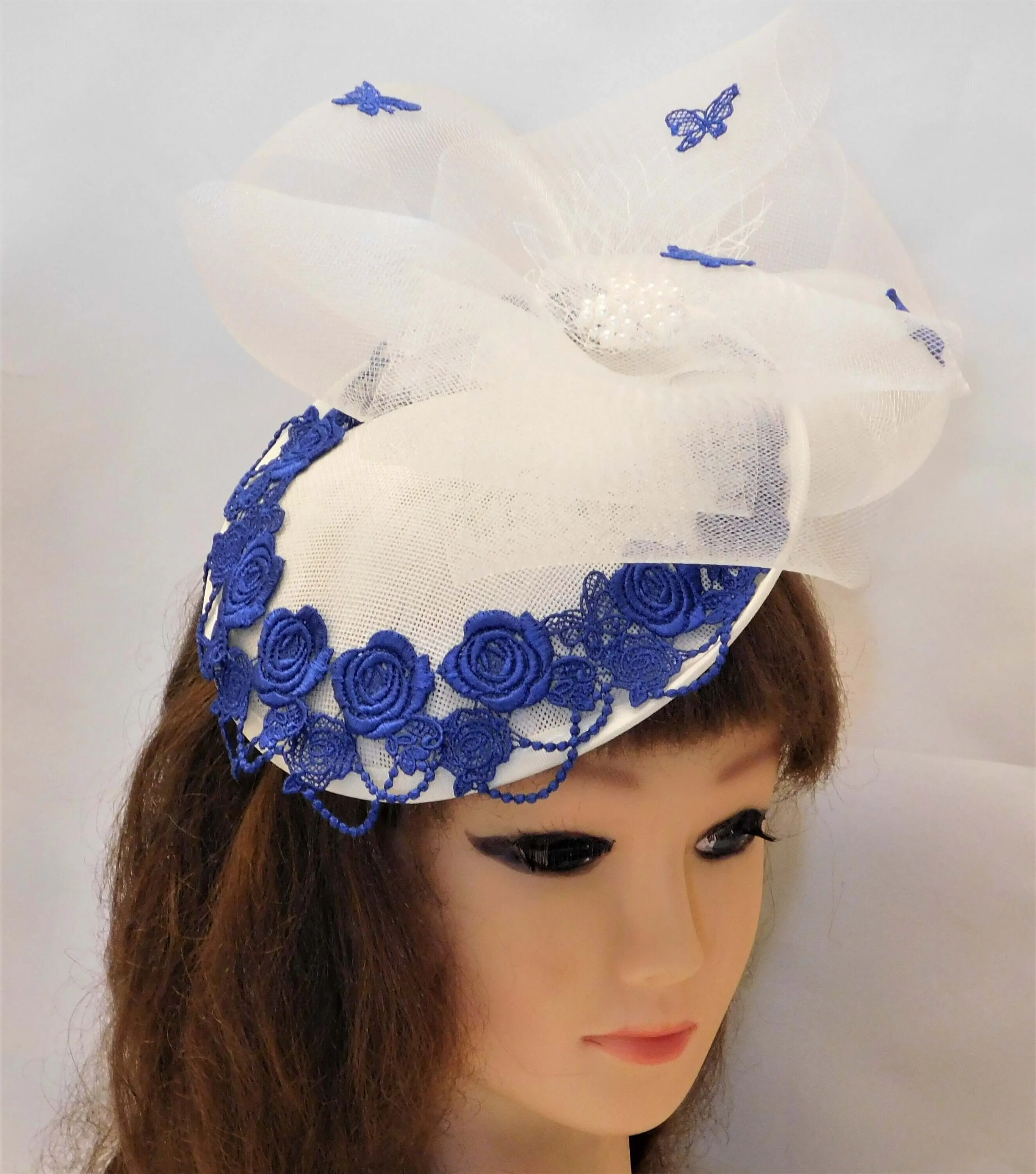 IVORY, WHITE and BLUE Hat Fascinator  Wedding hat Mother of bride, Derby, Ascot Race hat fascinator  Ladies  Hat Blue & Ivory Hat Fascinator