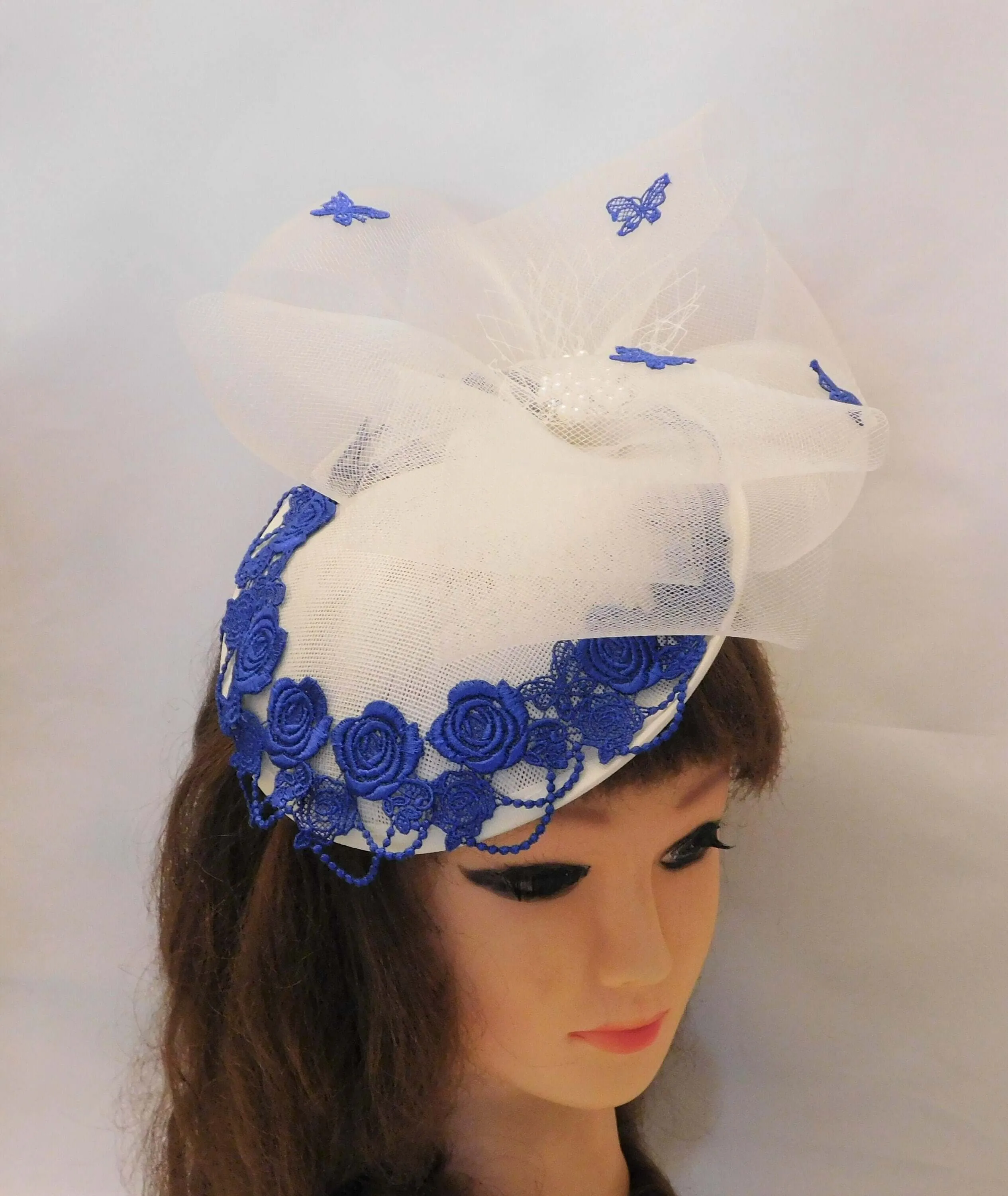IVORY, WHITE and BLUE Hat Fascinator  Wedding hat Mother of bride, Derby, Ascot Race hat fascinator  Ladies  Hat Blue & Ivory Hat Fascinator