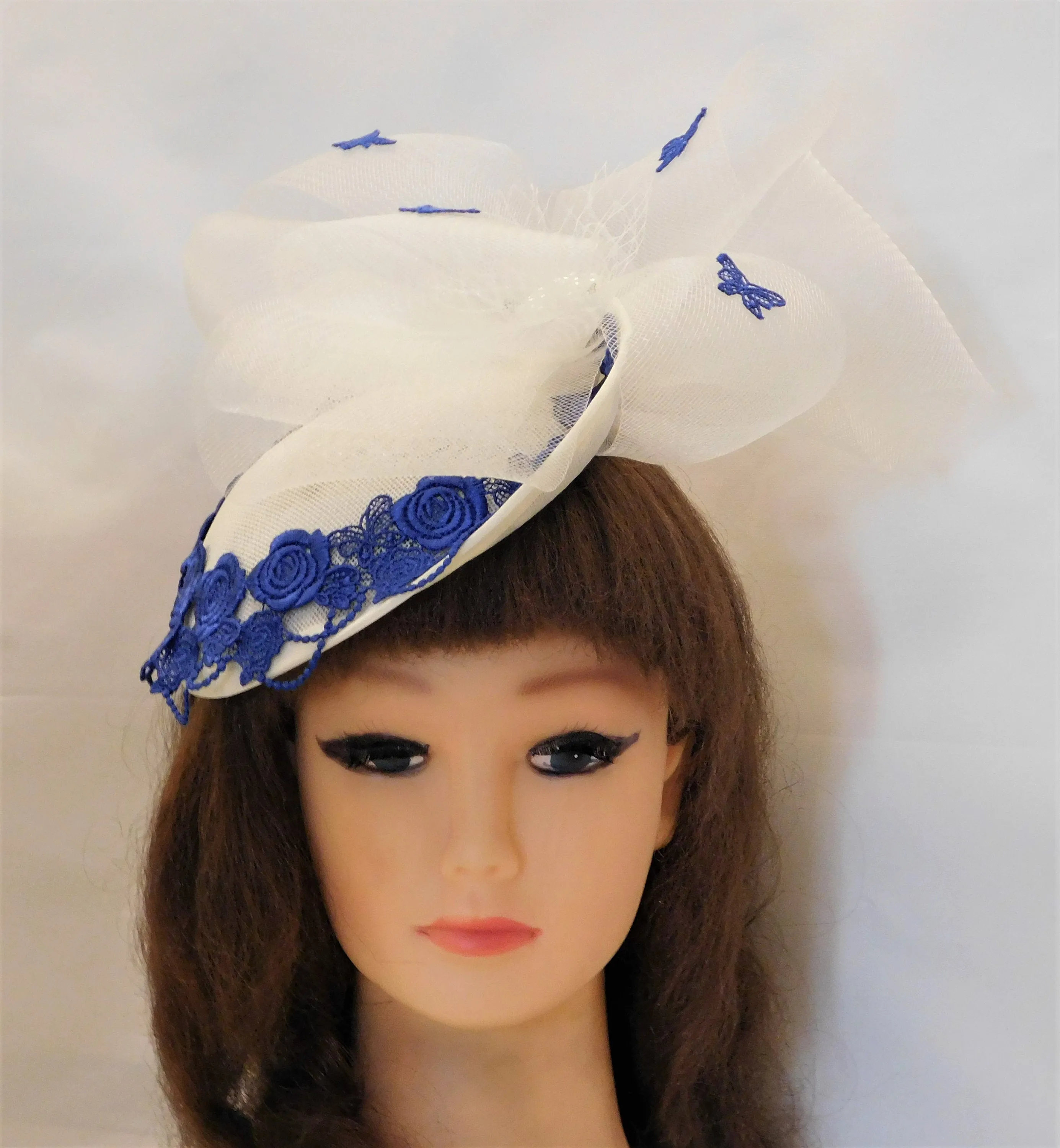 IVORY, WHITE and BLUE Hat Fascinator  Wedding hat Mother of bride, Derby, Ascot Race hat fascinator  Ladies  Hat Blue & Ivory Hat Fascinator