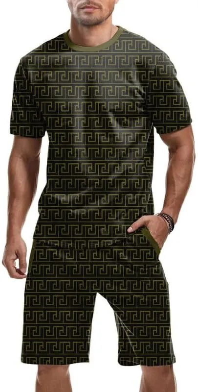 JMIERR Men's Jacquard Knit Lounge Sets Short Sleeve T-Shirts and Shorts Matching Set Loungewear Sweatsuit