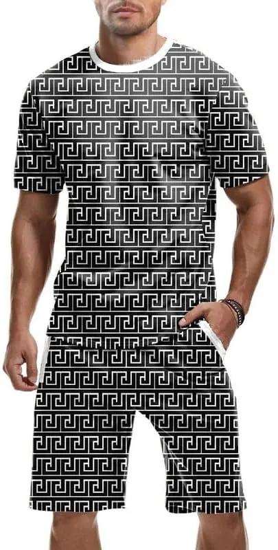 JMIERR Men's Jacquard Knit Lounge Sets Short Sleeve T-Shirts and Shorts Matching Set Loungewear Sweatsuit