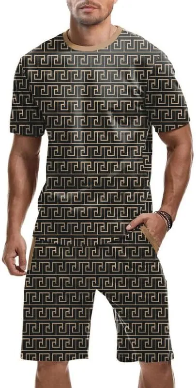 JMIERR Men's Jacquard Knit Lounge Sets Short Sleeve T-Shirts and Shorts Matching Set Loungewear Sweatsuit