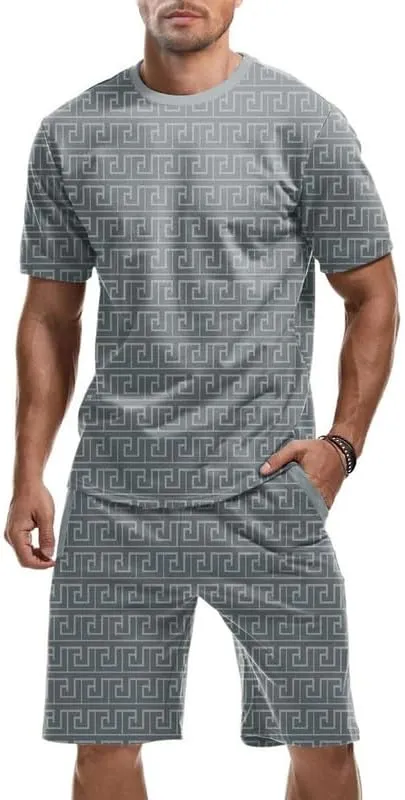 JMIERR Men's Jacquard Knit Lounge Sets Short Sleeve T-Shirts and Shorts Matching Set Loungewear Sweatsuit