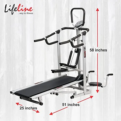 Life line Fitness Manual Treadmill with Twister, Push-up Stand, Stepper for Cardio Weight Loss Exercise in Home Gym (with Stepper, Twister & Pushup Bar (Without Installation))